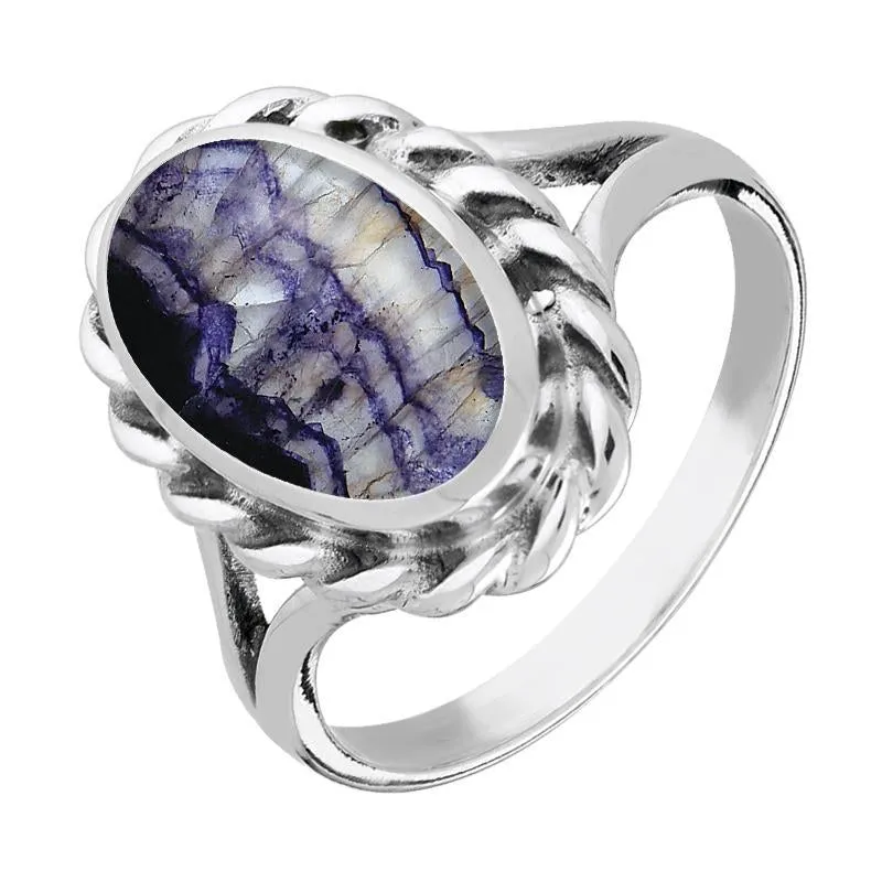Sterling Silver Blue John Heavy Oval Rope Edge Ring sold by Jura Watches