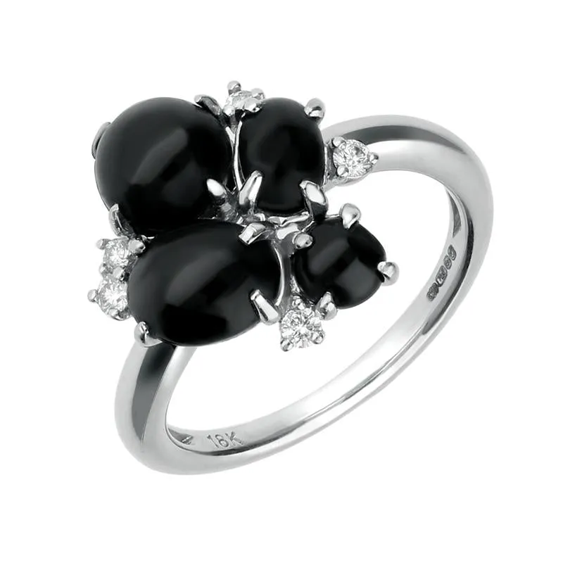 18ct White Gold Whitby Jet 0.09ct Diamond 4 Stone Cluster Ring sold by Jura Watches