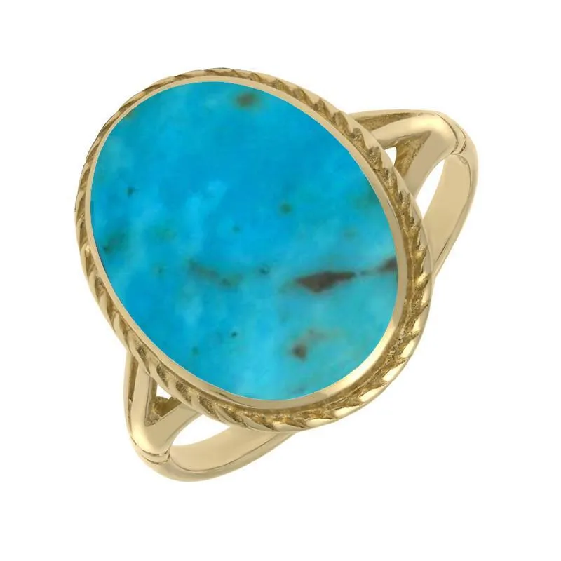 9ct Yellow Gold Turquoise Rope Edge Ring sold by Jura Watches