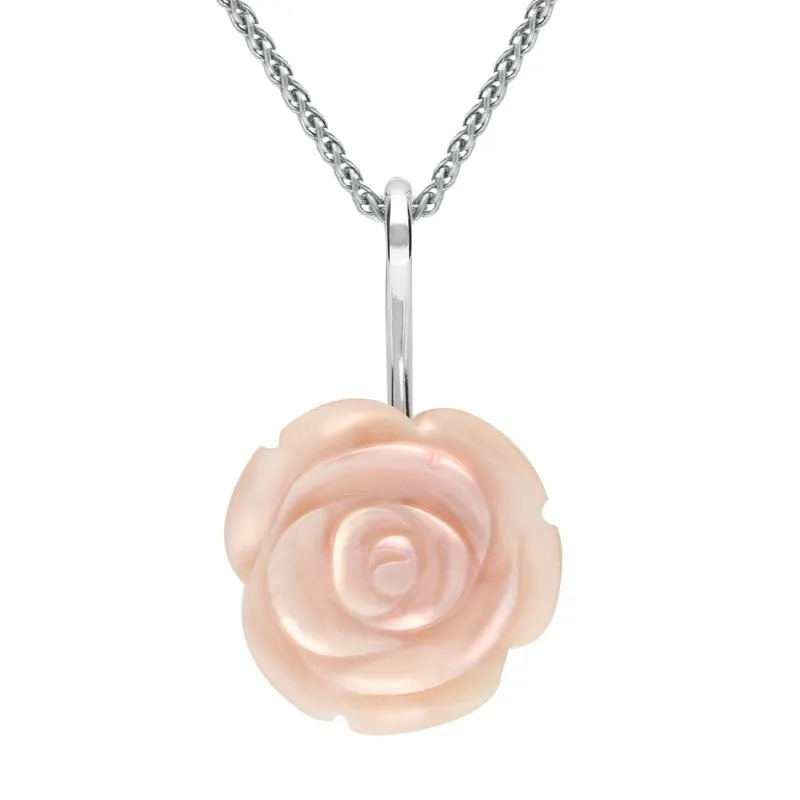 Sterling Silver Pink Mother of Pearl Tuberose 18mm Rose Necklace sold by Jura Watches
