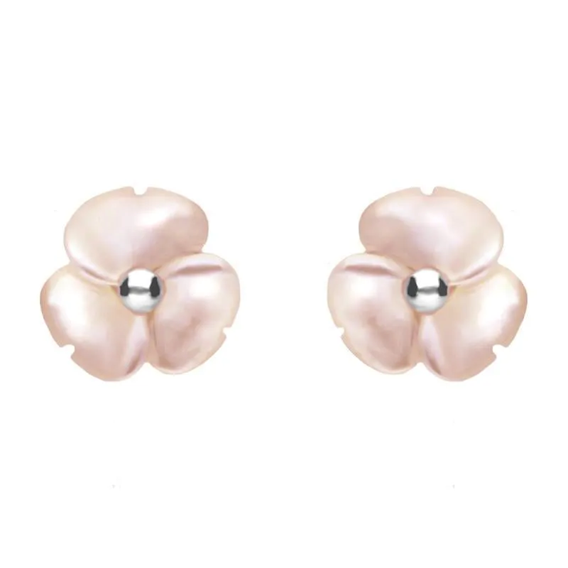 Sterling Silver Pink Mother of Pearl Tuberose 8mm Clover Stud Earrings sold by Jura Watches