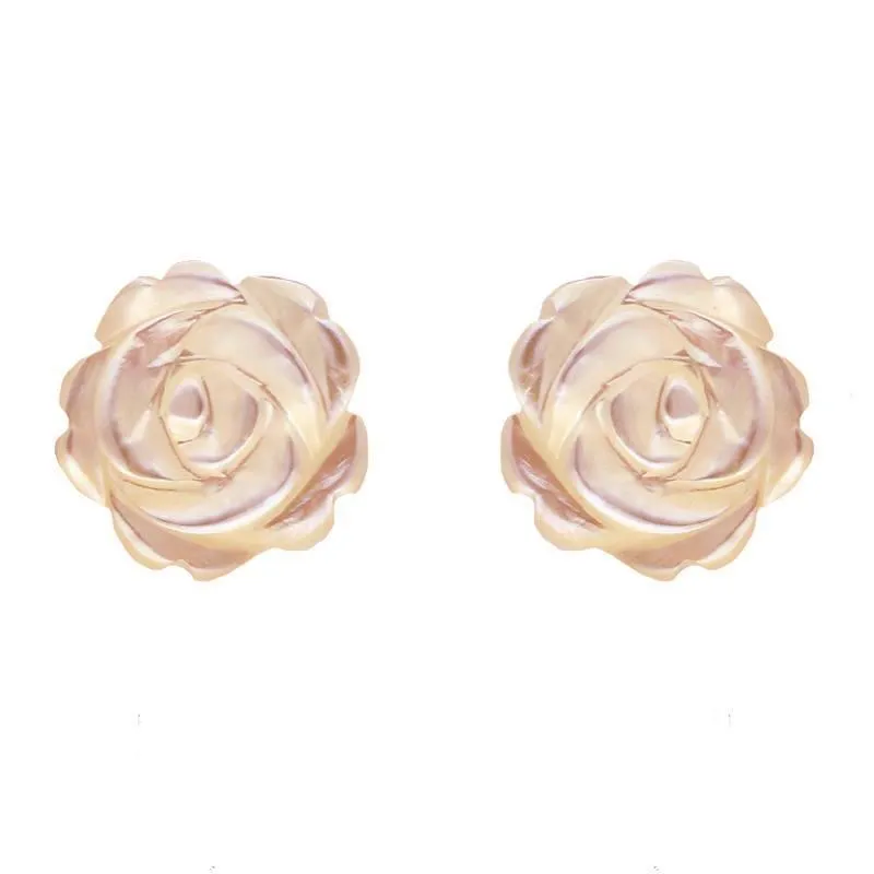 Sterling Silver Pink Mother of Pearl Tuberose 8mm Rose Stud Earrings sold by Jura Watches