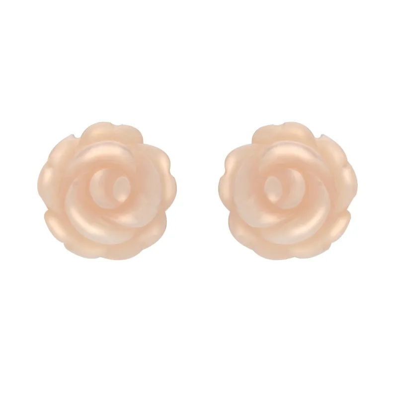 Sterling Silver Pink Mother of Pearl Tuberose 10mm Rose Stud Earrings sold by Jura Watches
