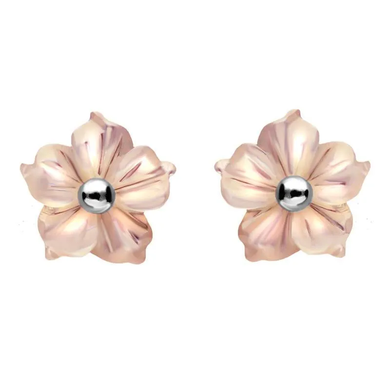 Sterling Silver Pink Mother Of Pearl Tuberose 8mm Carnation Stud Earrings sold by Jura Watches