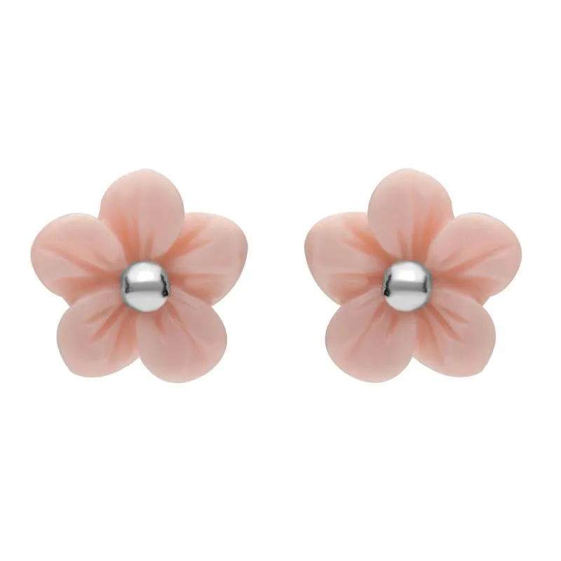 Sterling Silver Pink Conch Tuberose 8mm Pansy Stud Earrings sold by Jura Watches