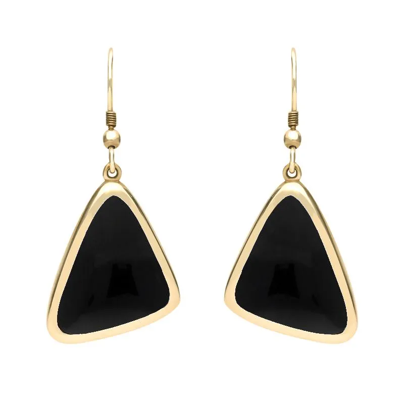 9ct Yellow Gold Whitby Jet Abstract Triangle Hook Drop Earrings sold by Jura Watches
