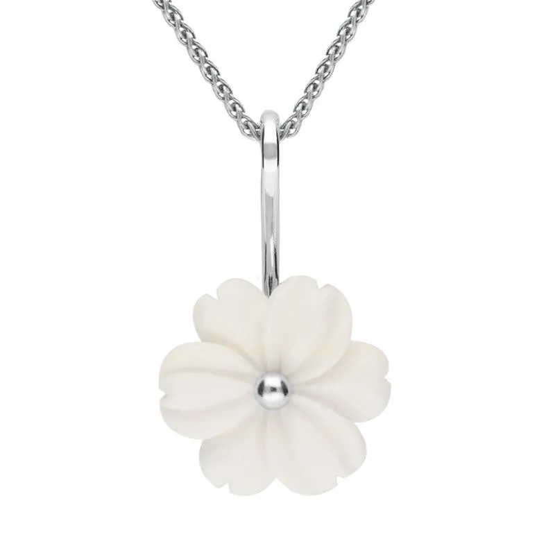 Sterling Silver White Agate Tuberose 18mm Dahlia Necklace made by C.W. Sellors