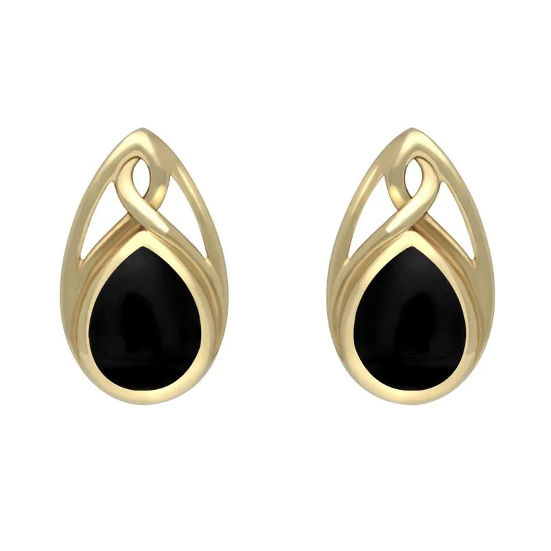 9ct Yellow Gold Whitby Jet Celtic Twist Top Stud Earrings sold by Jura Watches