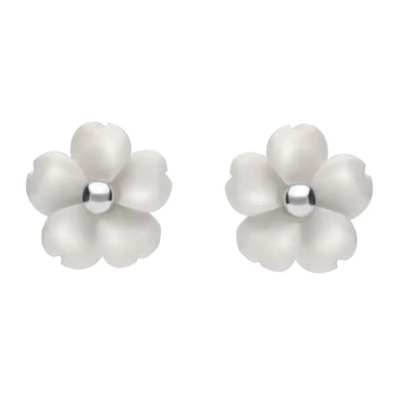 Sterling Silver White Agate Tuberose 8mm Gypsophila Stud Earrings sold by Jura Watches
