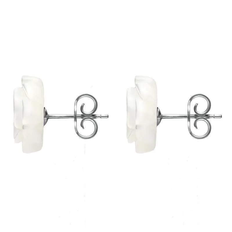 Sterling Silver White Agate Tuberose 10mm Rose Stud Earrings sold by Jura Watches product image thumbnail 2