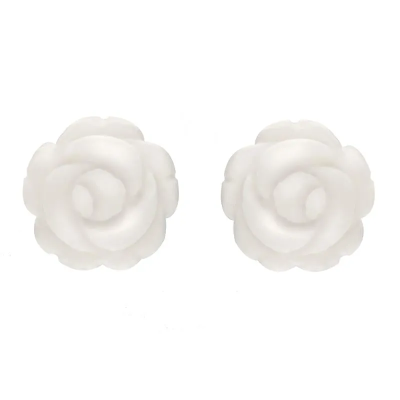 Sterling Silver White Agate Tuberose 10mm Rose Stud Earrings sold by Jura Watches