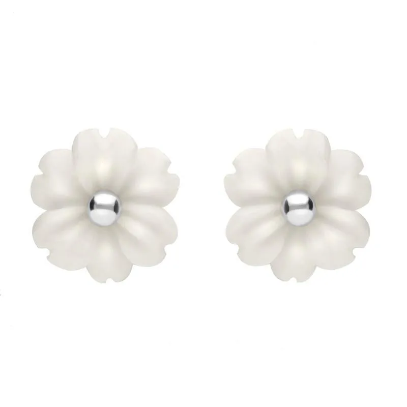 Sterling Silver White Agate Tuberose 8mm Dahlia Stud Earrings sold by Jura Watches