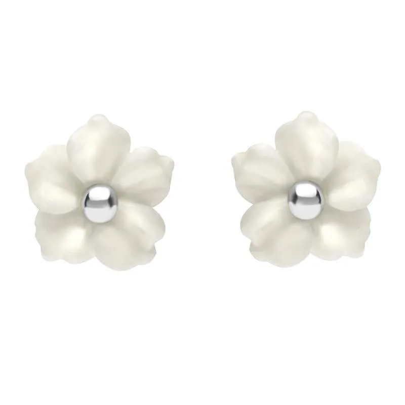 Sterling Silver White Agate Tuberose 8mm Carnation Stud Earrings sold by Jura Watches