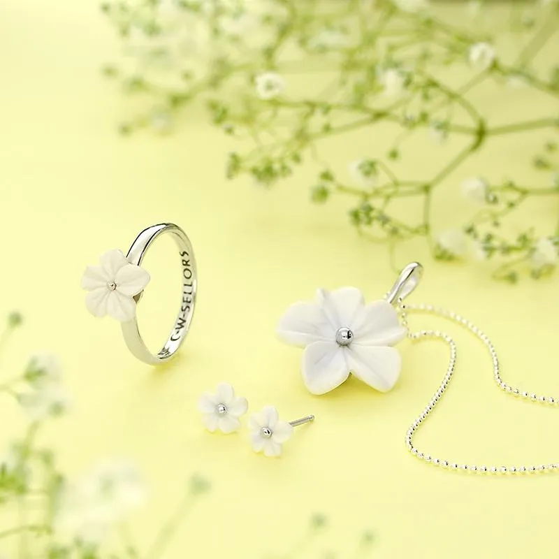 Sterling Silver White Agate Tuberose 8mm Carnation Stud Earrings sold by Jura Watches product image thumbnail 3