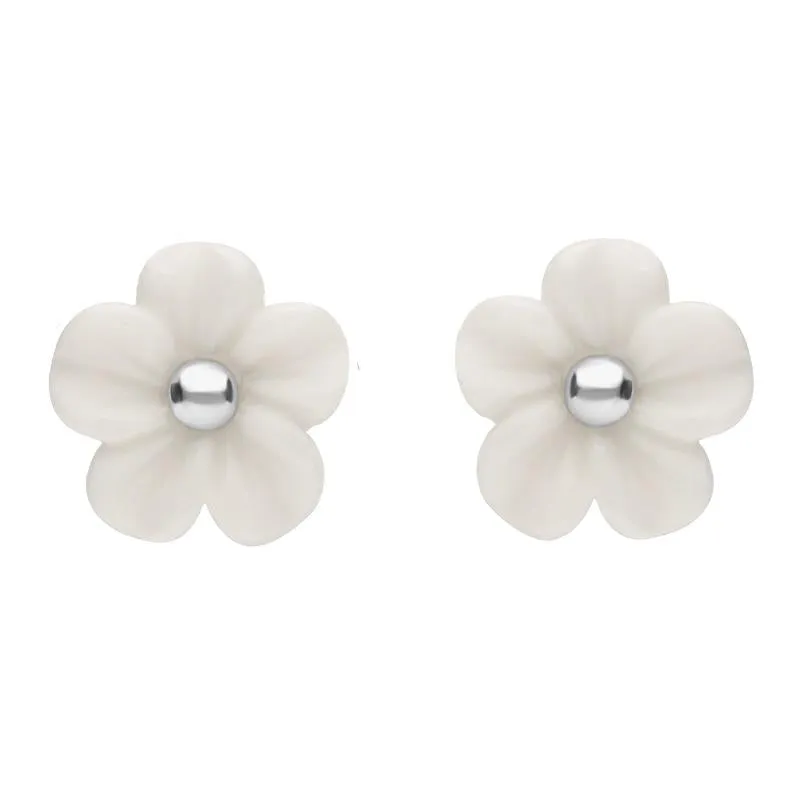 Sterling Silver White Agate Tuberose 8mm Desert Rose Stud Earrings sold by Jura Watches