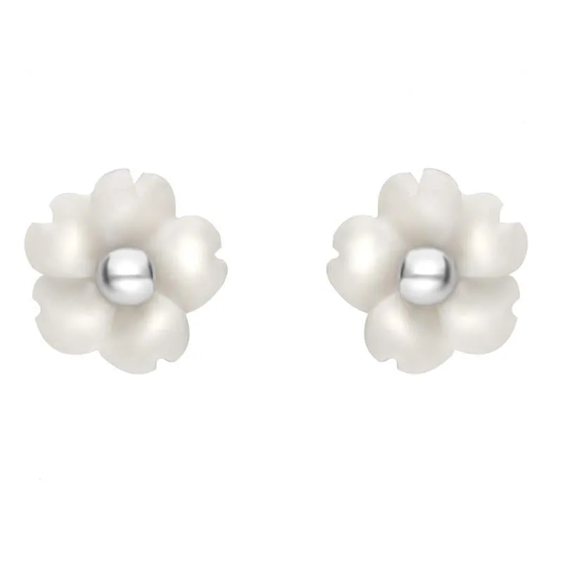 Sterling Silver White Agate Tuberose 6mm Gypsophila Stud Earrings sold by Jura Watches