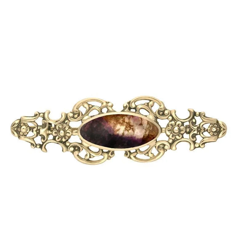 9ct Yellow Gold Blue John Oval Fancy Brooch sold by Jura Watches