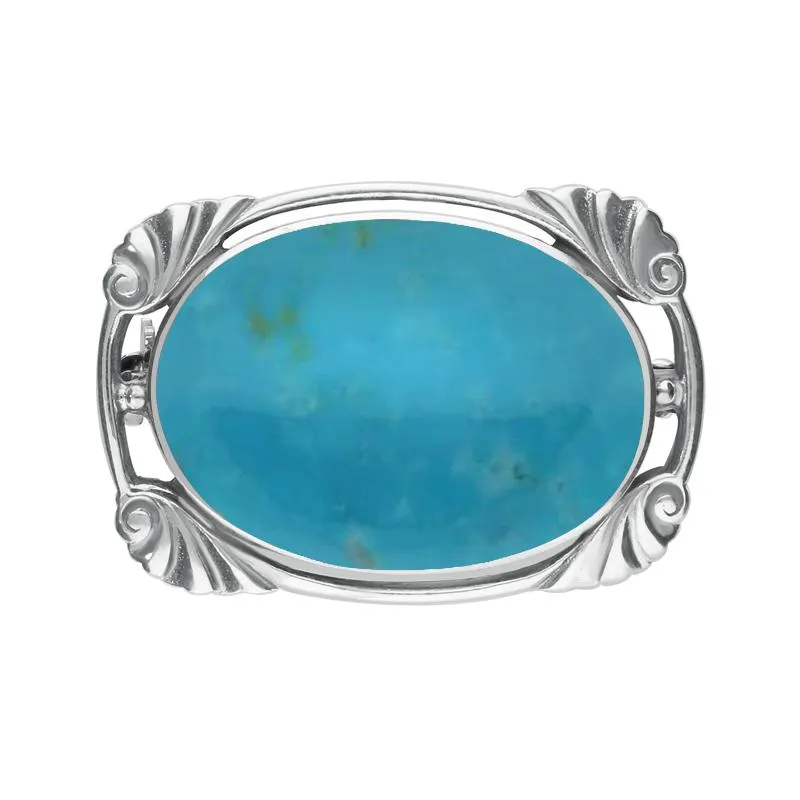 Sterling Silver Turquoise Oblong Oval Shaped Brooch sold by Jura Watches