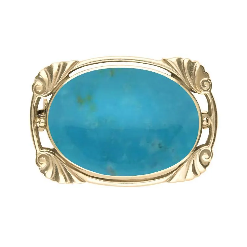 9ct Yellow Gold Turquoise Oblong Oval Shaped Brooch sold by Jura Watches