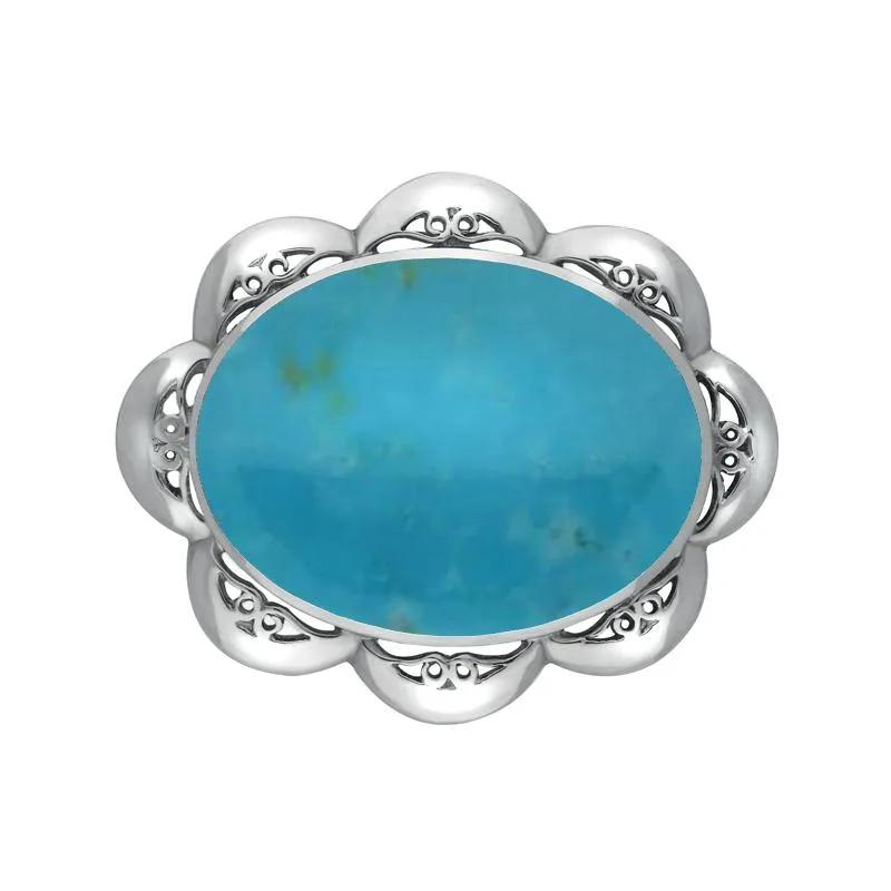 Sterling Silver Turquoise Oval Scalloped Edge Brooch sold by Jura Watches