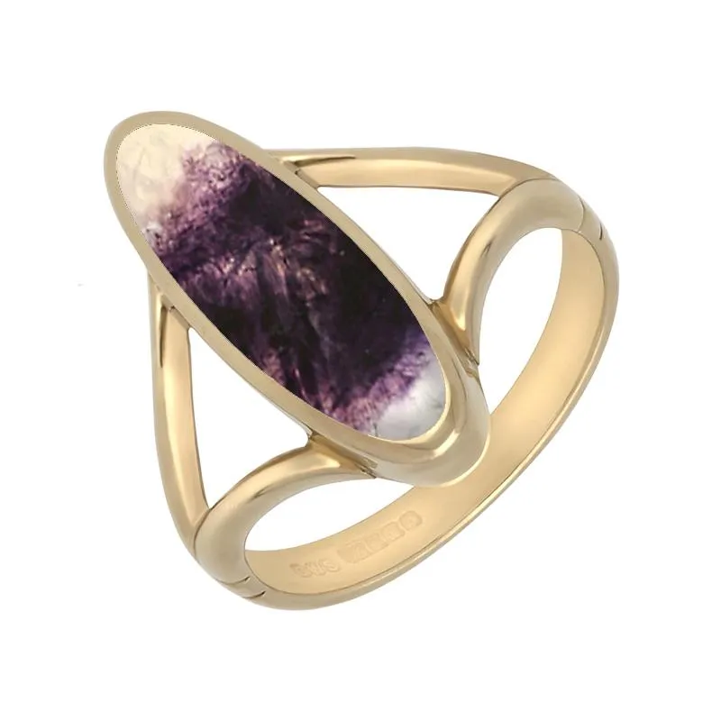 9ct Yellow Gold Blue John Oval Split Shank Ring sold by Jura Watches