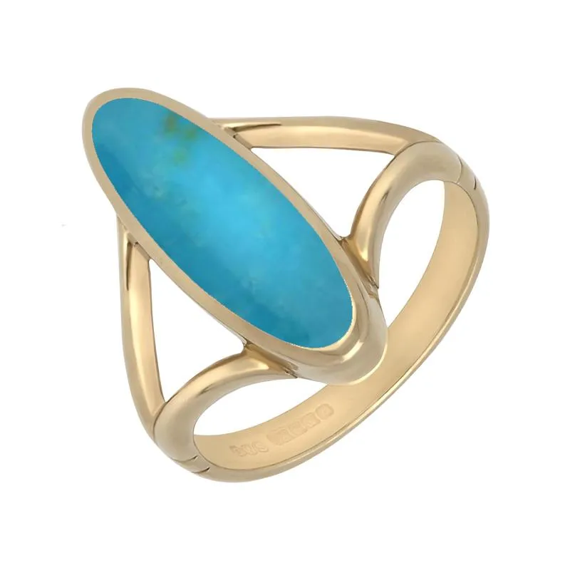 9ct Yellow Gold Turquoise Oval Split Shank Ring sold by Jura Watches