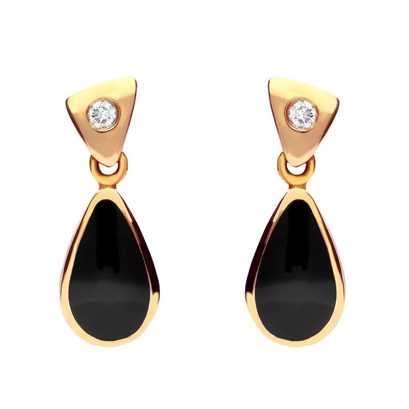 18ct Rose Gold Whitby Jet and Diamond Dinky Pear Drop Earrings sold by Jura Watches