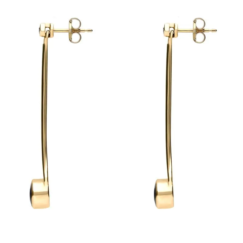 18ct Yellow Gold Whitby Jet and Diamond Long Drop Earrings sold by Jura Watches product image thumbnail 2