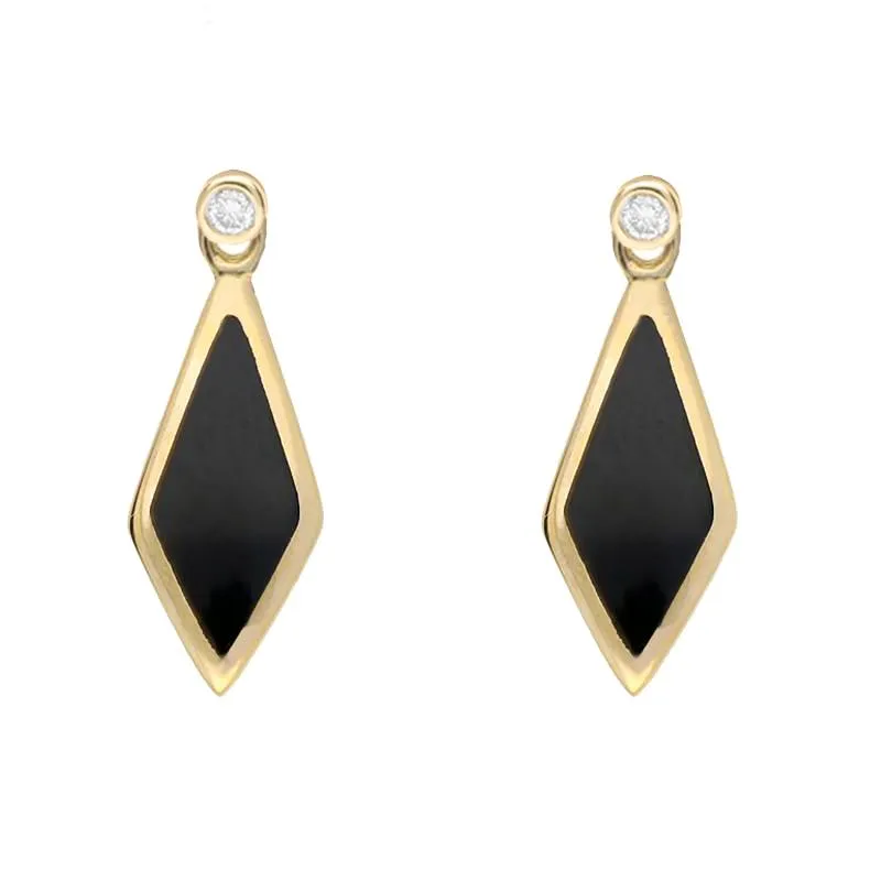 18ct Yellow Gold Whitby Jet and Diamond Dinky Drop Earrings sold by Jura Watches