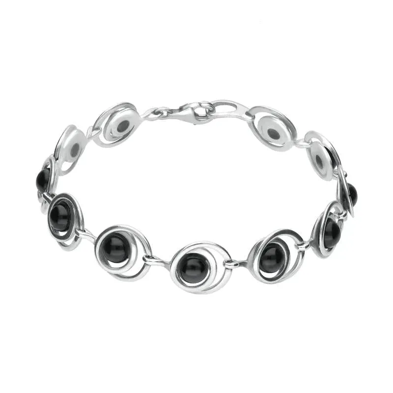 Sterling Silver Whitby Jet Eleven Stone Round Swirl Bracelet sold by Jura Watches