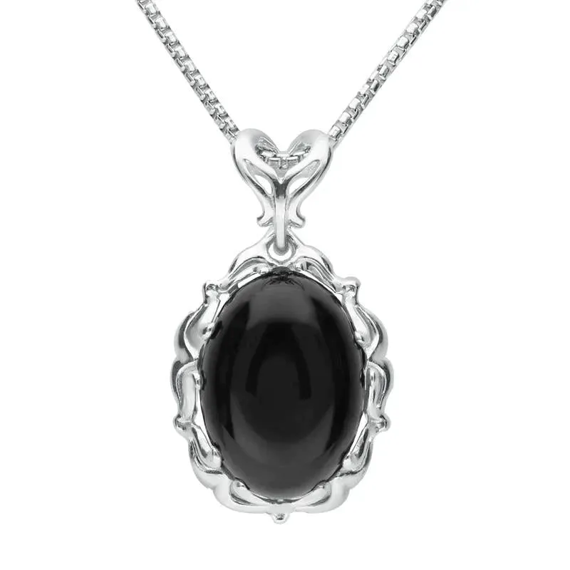 Sterling Silver Whitby Jet Carved Oval Necklace sold by Jura Watches