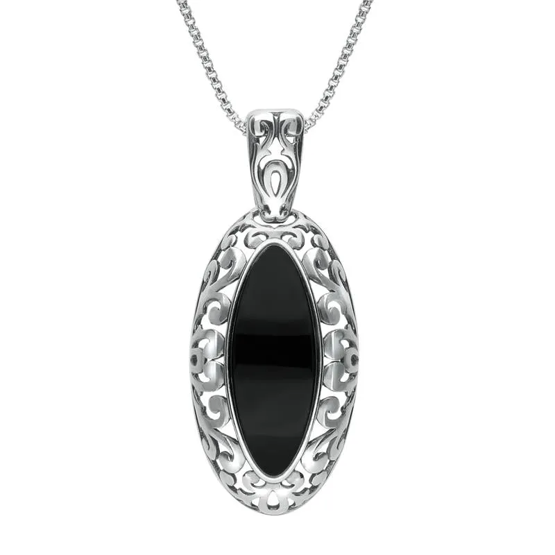 Sterling Silver Whitby Jet Fancy Marquise Necklace sold by Jura Watches