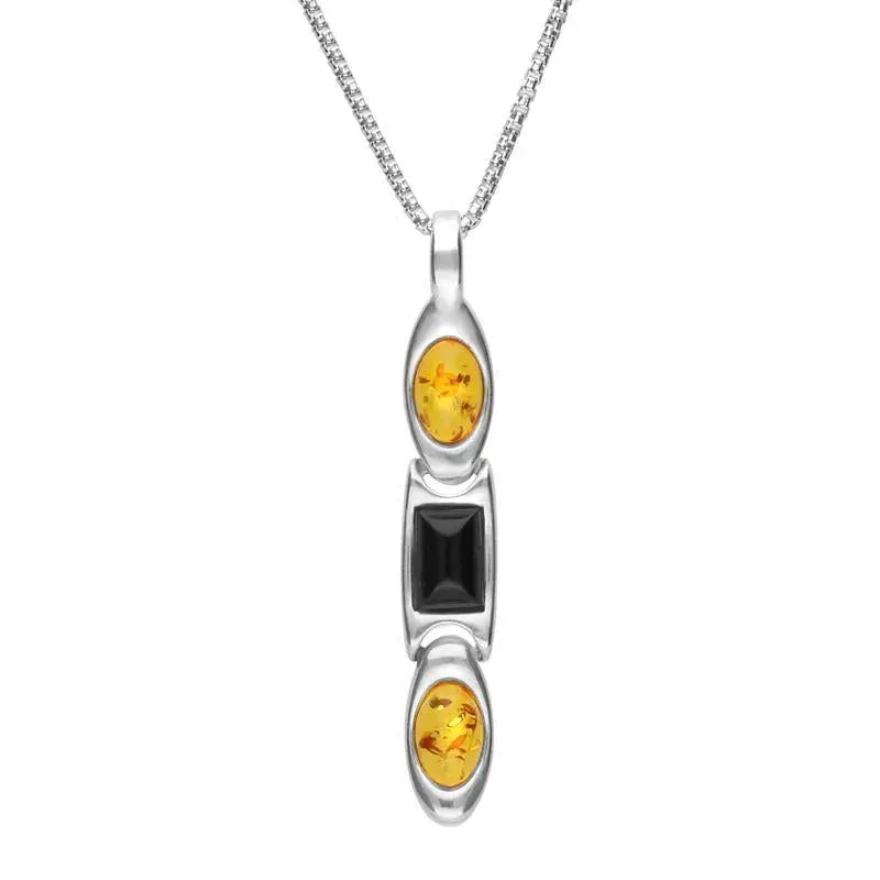 Sterling Silver Whitby Jet Amber Oval And Rectangle Necklace D sold by Jura Watches