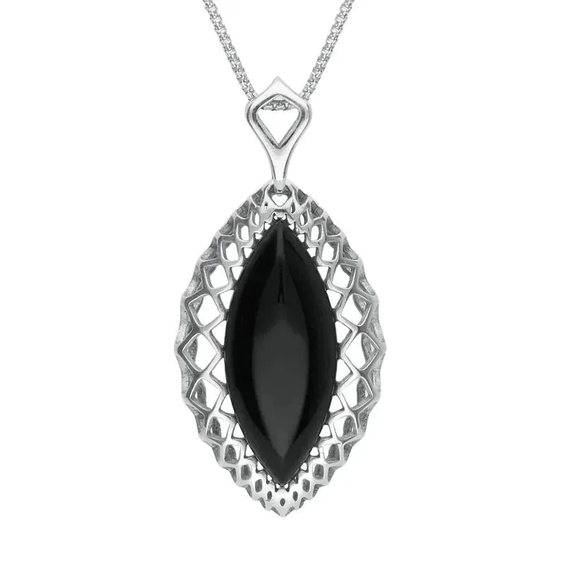 Sterling Silver Whitby Jet Marquise Pierced Necklace sold by Jura Watches