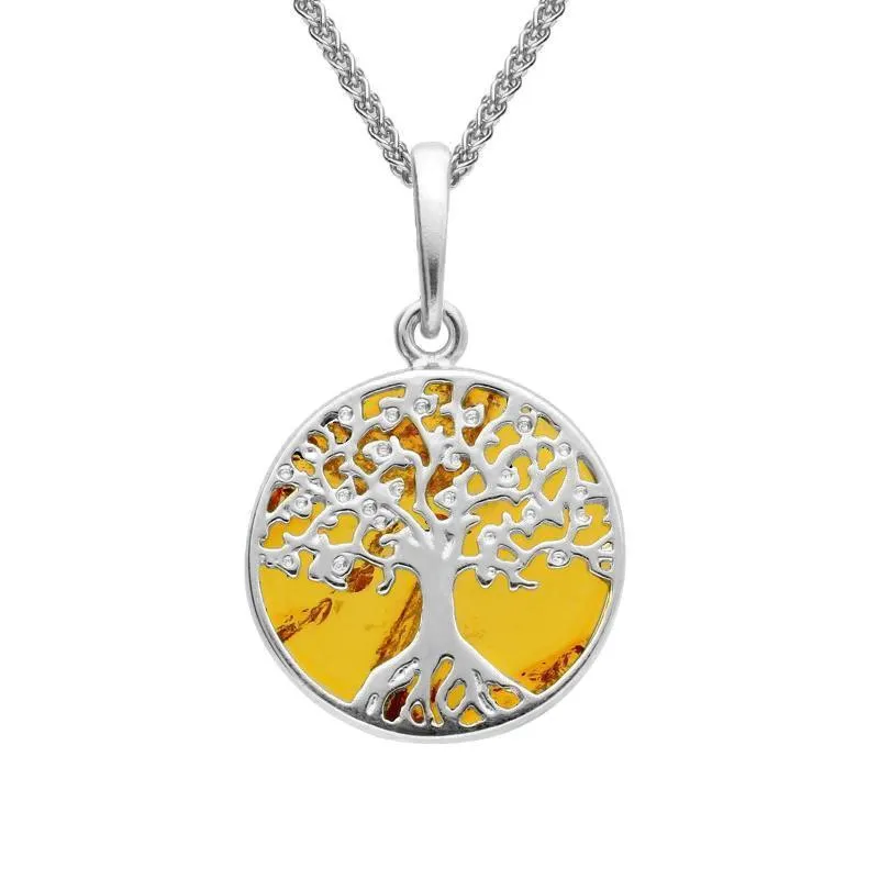 Sterling Silver Amber Small Round Tree Of Life Necklace sold by Jura Watches