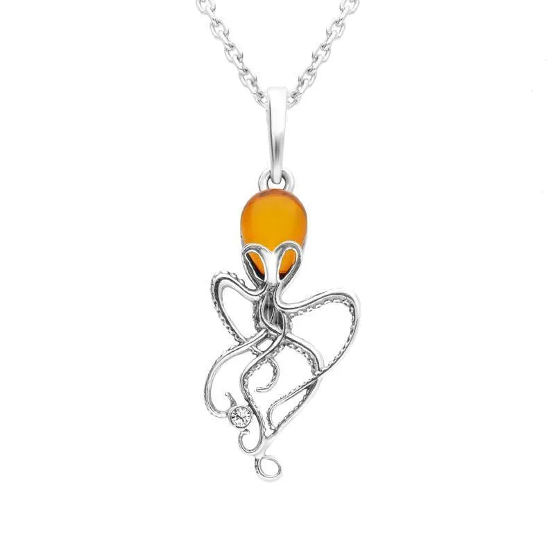 Sterling Silver Amber Small Octopus Necklace sold by Jura Watches