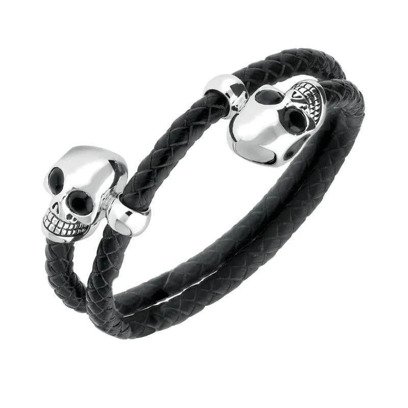 Sterling Silver Whitby Jet Leather Skull Bracelet sold by Jura Watches