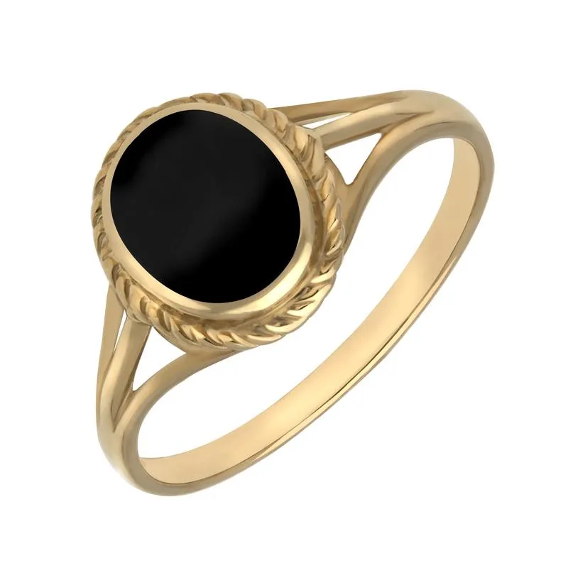 9ct Yellow Gold Whitby Jet Rope Edge Ring sold by Jura Watches