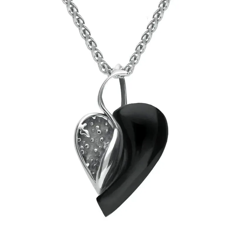 Sterling Silver Whitby Jet Small Heart Swirl Necklace sold by Jura Watches