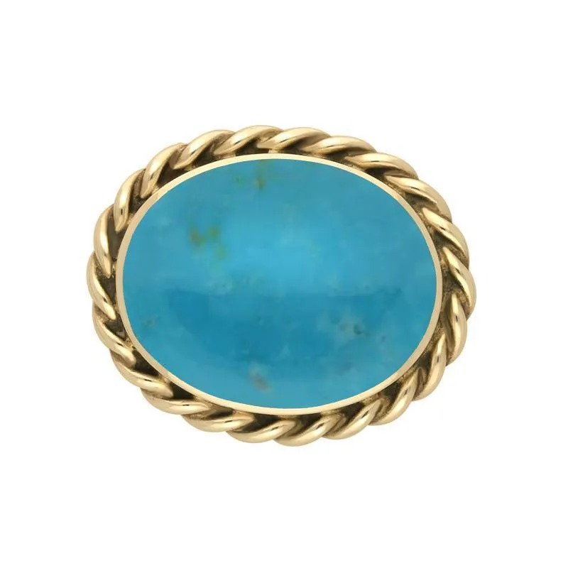 9ct Yellow Gold Turquoise Large Rope Twist Edge Brooch sold by Jura Watches