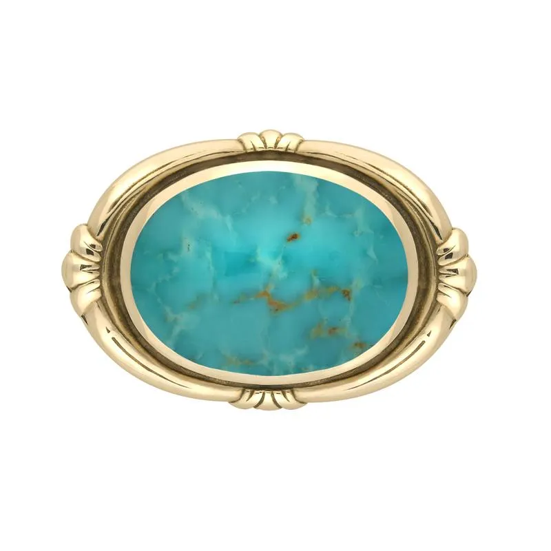 9ct Yellow Gold Turquoise Oval Fleur Brooch sold by Jura Watches