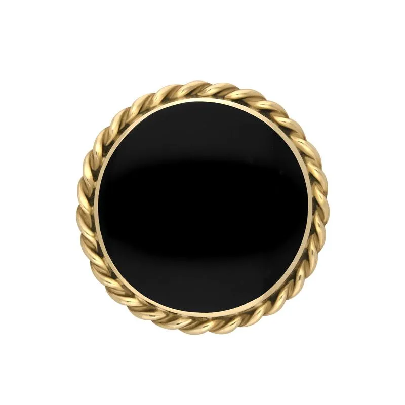 9ct Yellow Gold Whitby Jet Round Rope Edge Brooch sold by Jura Watches