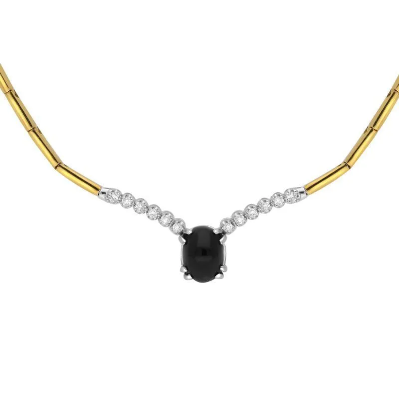 18ct Yellow White Gold Whitby Jet and Diamond Oval Centre Necklace sold by Jura Watches