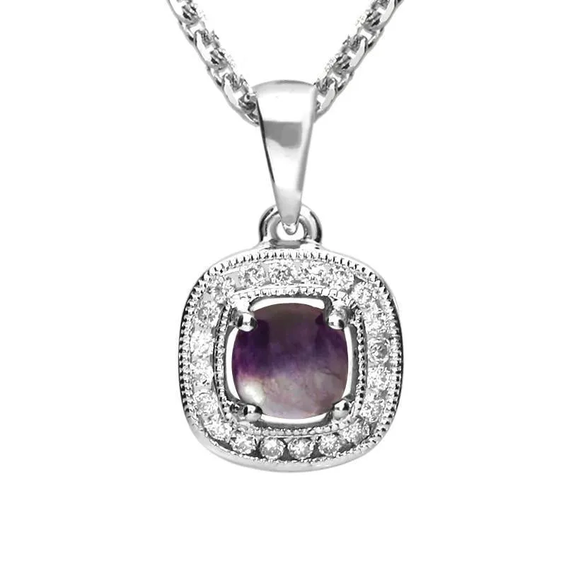18ct White Gold Blue John Diamond Cushion Necklace sold by Jura Watches