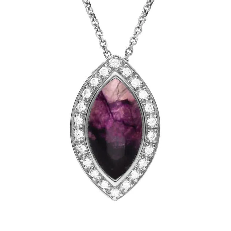 18ct White Gold Blue John Diamond Marquise Pave Edge Necklace sold by Jura Watches