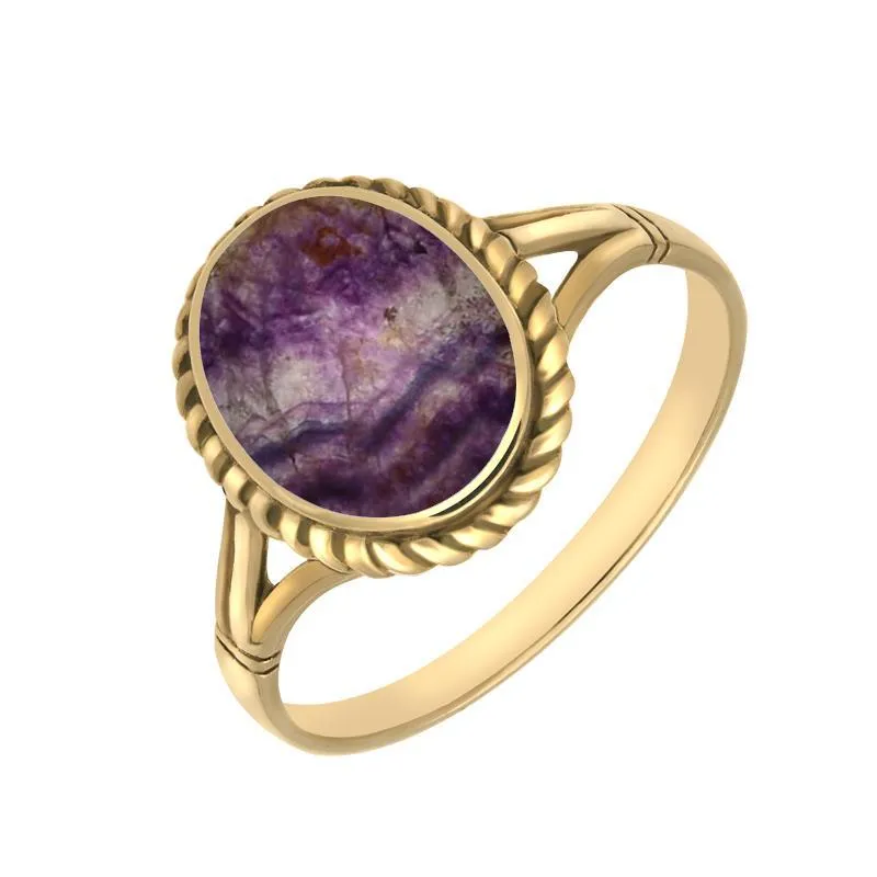 9ct Yellow Gold Blue John Rope Edge Ring sold by Jura Watches