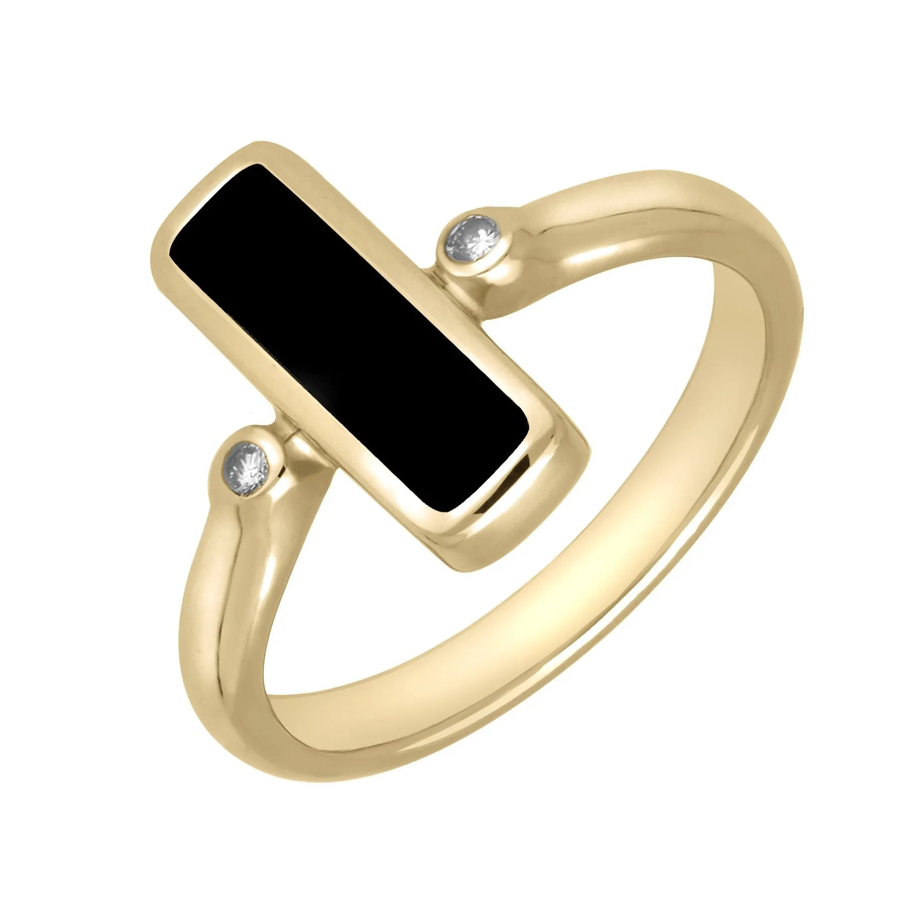 18ct Yellow Gold Whitby Jet Diamond Oblong Ring sold by Jura Watches
