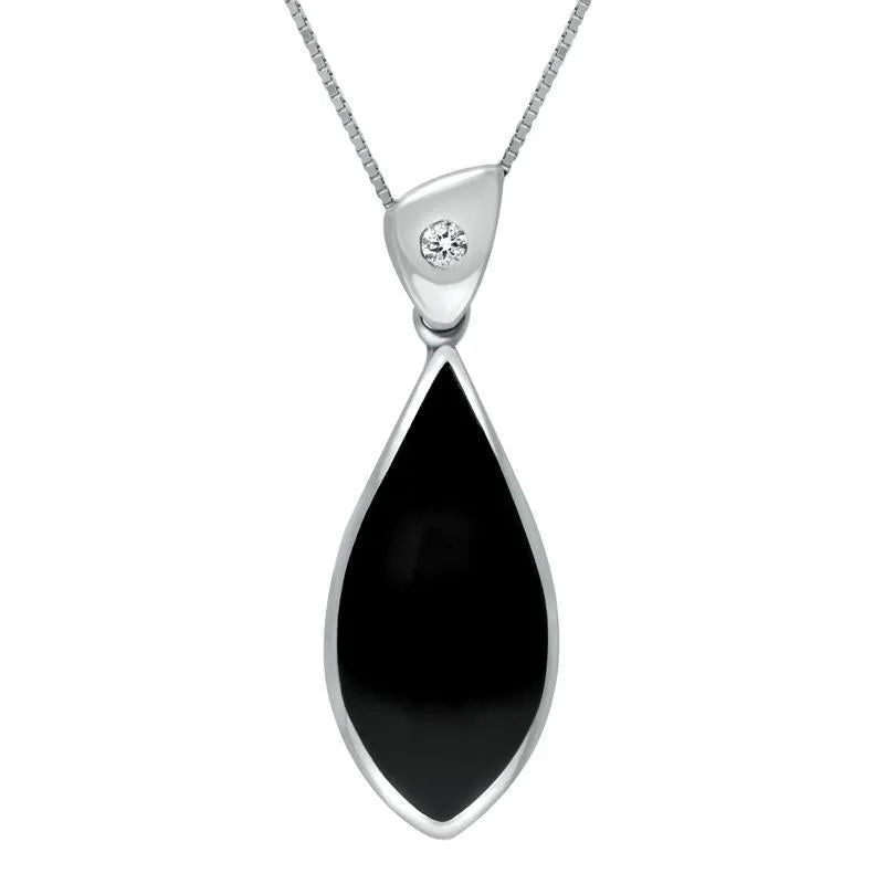 18ct White Gold Whitby Jet Diamond Pointed Pear Drop Necklace sold by Jura Watches