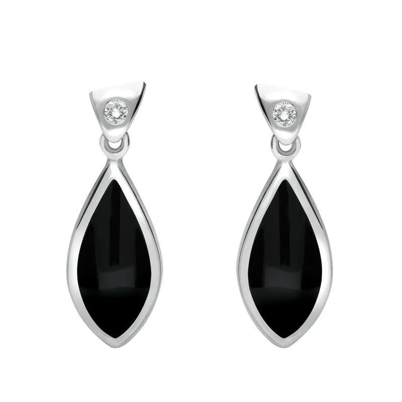 18ct White Gold Whitby Jet Diamond Pointed Pear Drop Earrings D sold by Jura Watches