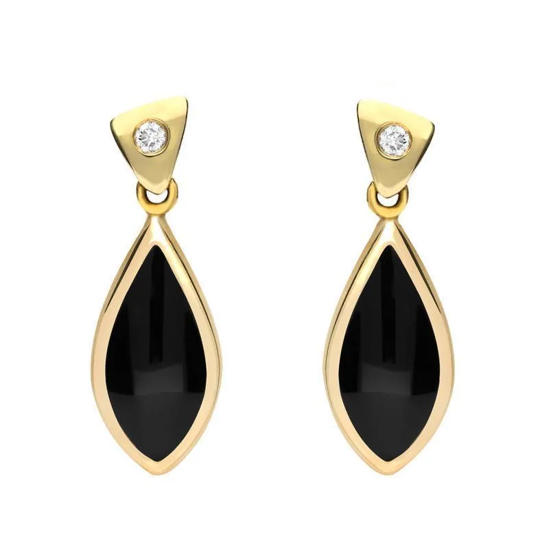 18ct Yellow Gold Whitby Jet Diamond Pointed Pear Drop Earrings sold by Jura Watches